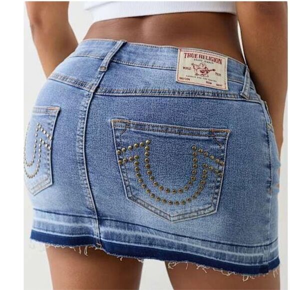 True Religion Denim Studded Mini Skirt Size 28 - Picture 9 of 9